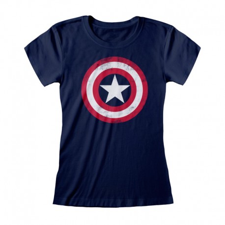 Camiseta Marvel Comics Captain America - Shield Distressed - Mujer - Talla Adulto TALLA CAMISETA XL