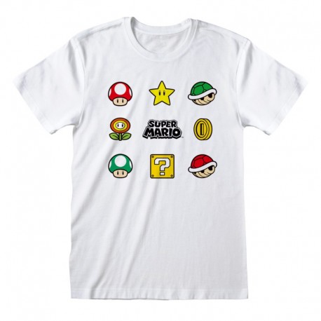 Camiseta Nintendo Super Mario - Items - Talla Adulto TALLA CAMISETA S