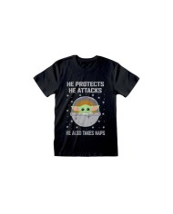 Camiseta Star Wars : Mandalorian, Protects And Attacks - Unisex - Talla Adulto TALLA CAMISETA XL