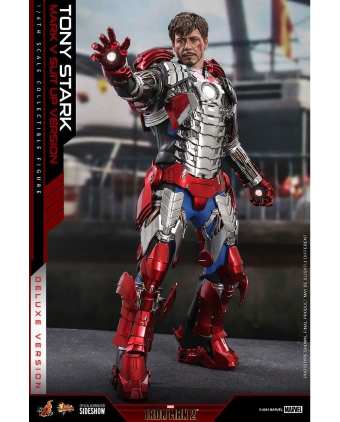 Tony Stark (Mark V Suit Up Version) Deluxe Iron Man 2 Figura Movie Masterpiece 1/6