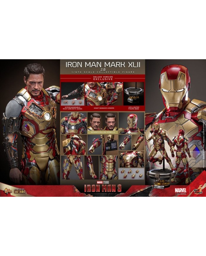 Iron Man Mark XLII (2.0) Deluxe Iron Man 3 Figura Movie Masterpiece Diecast 1/6